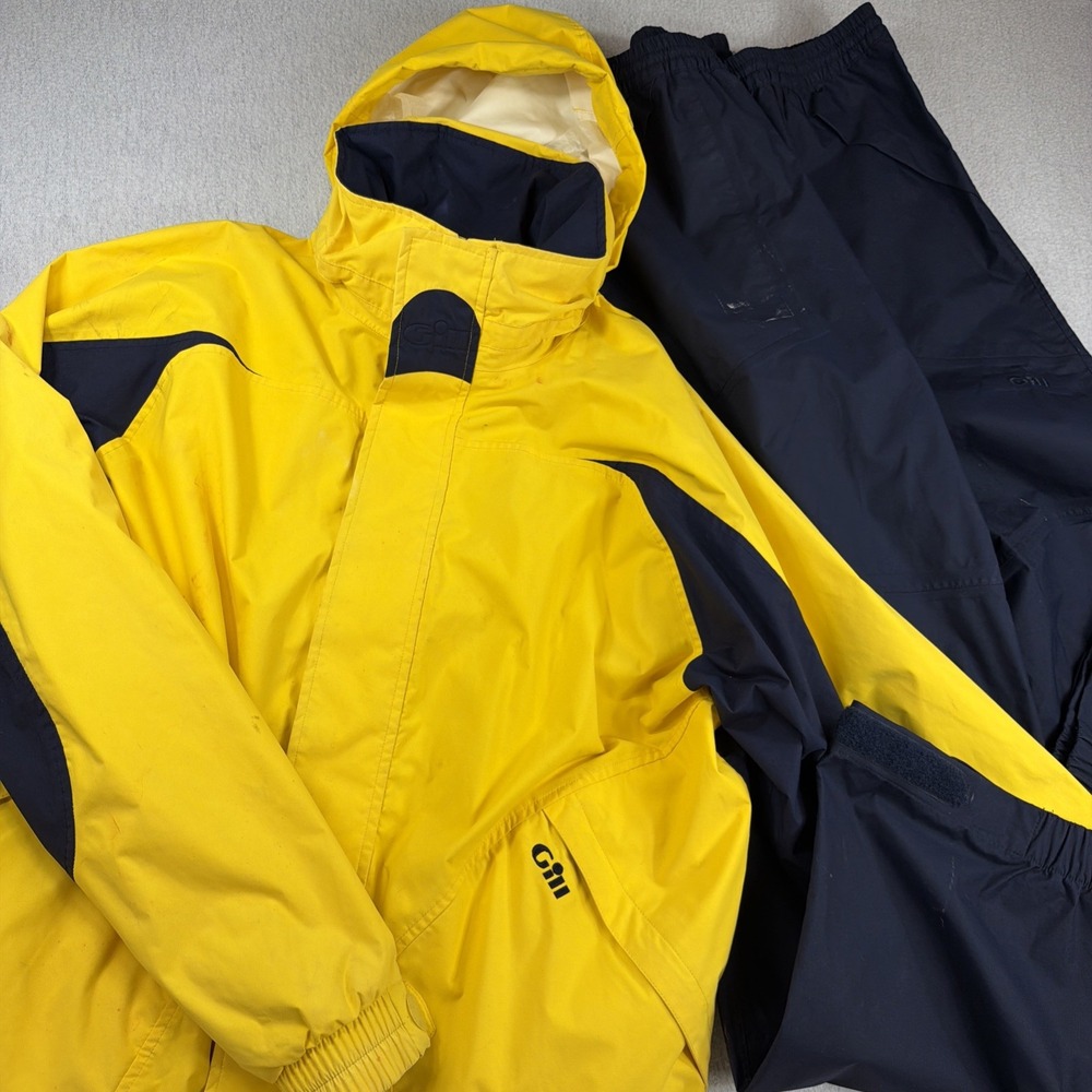 Gill Atlantic Sailing Jacket & Pants Set Vintage Yellow Navy Waterproof Size XL